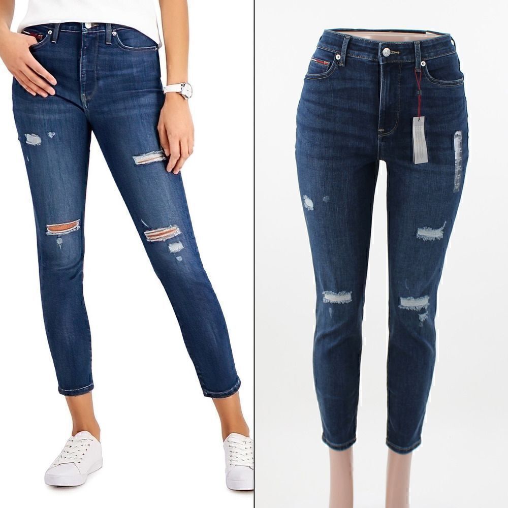 Tommy Jeans TH Flex Ripped Skinny Ankle Je Blue Denim